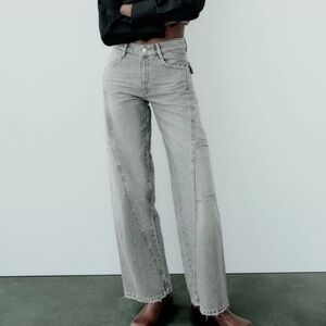Zara TRF Mid-Rise Wide Leg Cargo Jeans